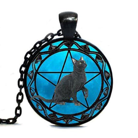 Black Cat Wiccan Pentagram Necklace - Spells and Psychics