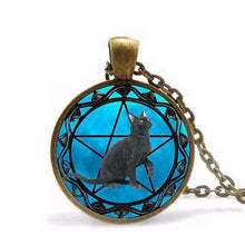 Black Cat Wiccan Pentagram Necklace - Spells and Psychics