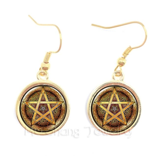 Pentacle Earrings Wicca Pagan Gothic Pentagram - Spells and Psychics