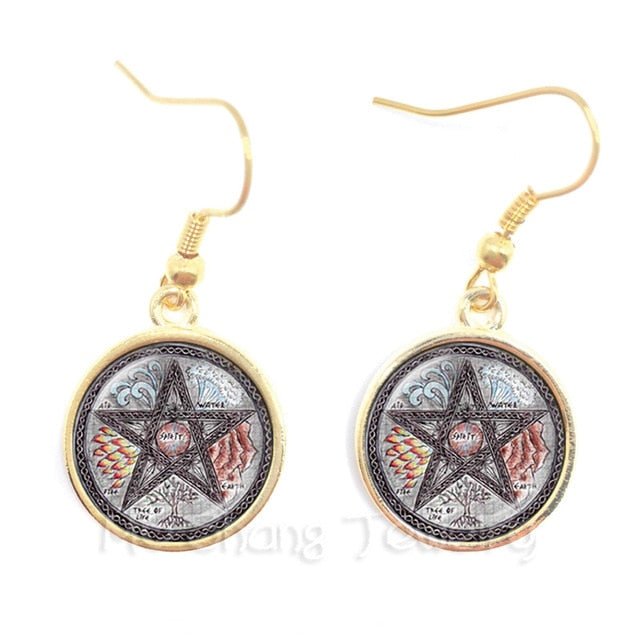 Pentacle Earrings Wicca Pagan Gothic Pentagram - Spells and Psychics