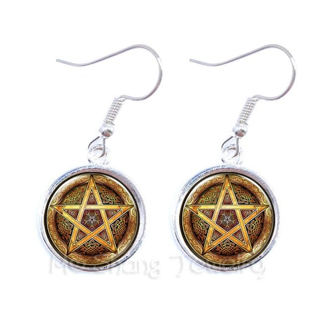Pentacle Earrings Wicca Pagan Gothic Pentagram - Spells and Psychics