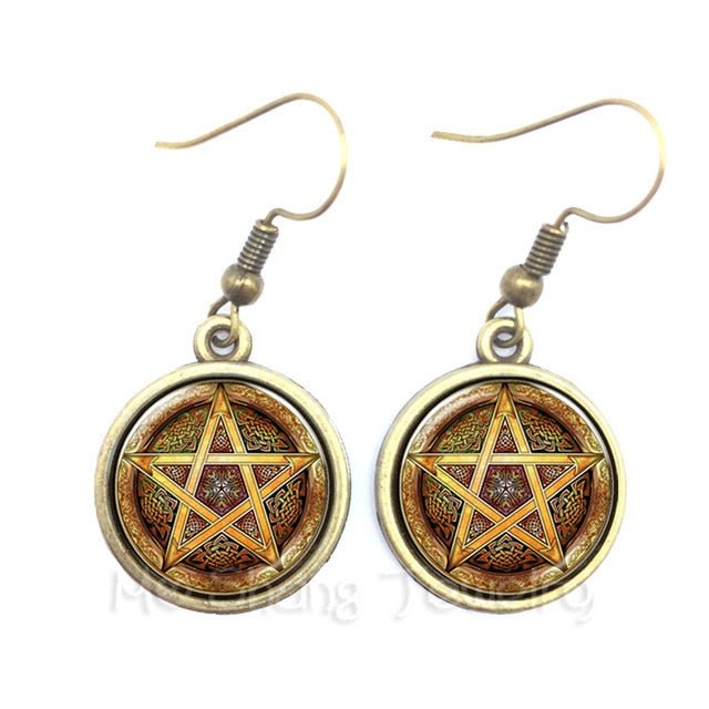 Pentacle Earrings Wicca Pagan Gothic Pentagram - Spells and Psychics